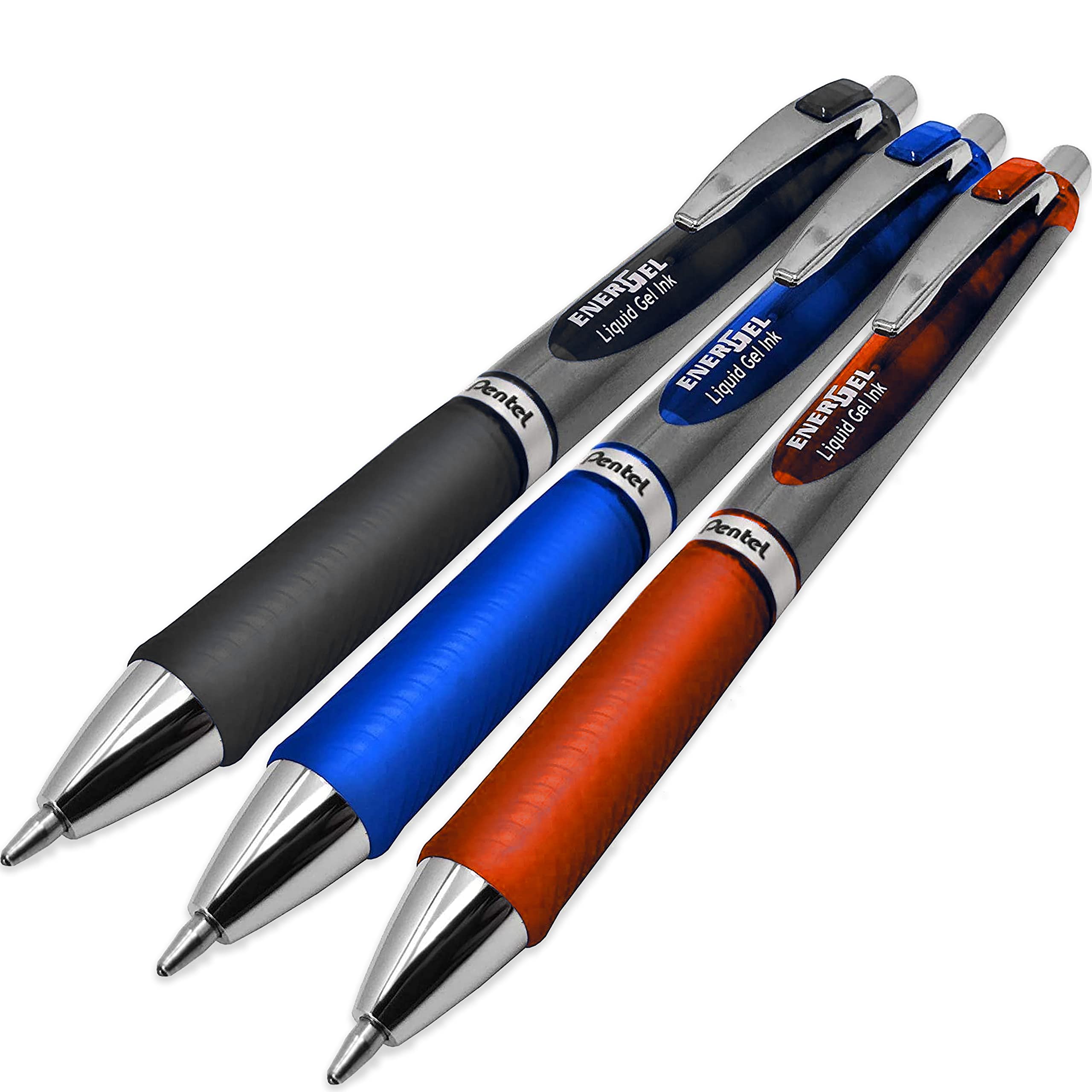Pentel Energel BL80 Retractable Liquid Gel Ink Rollerball Pen - 1.0mm - Black, Blue & Red - Pack of 3