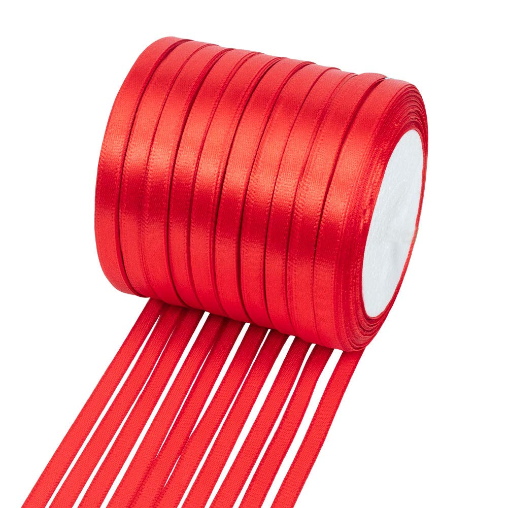 NBEADS 10 Rolls of 6mm Red Satin Ribbon Double Sided Fabric Ribbon Silk Satin for Crafts Gift Wrapping Floristry Wedding Party Decoration