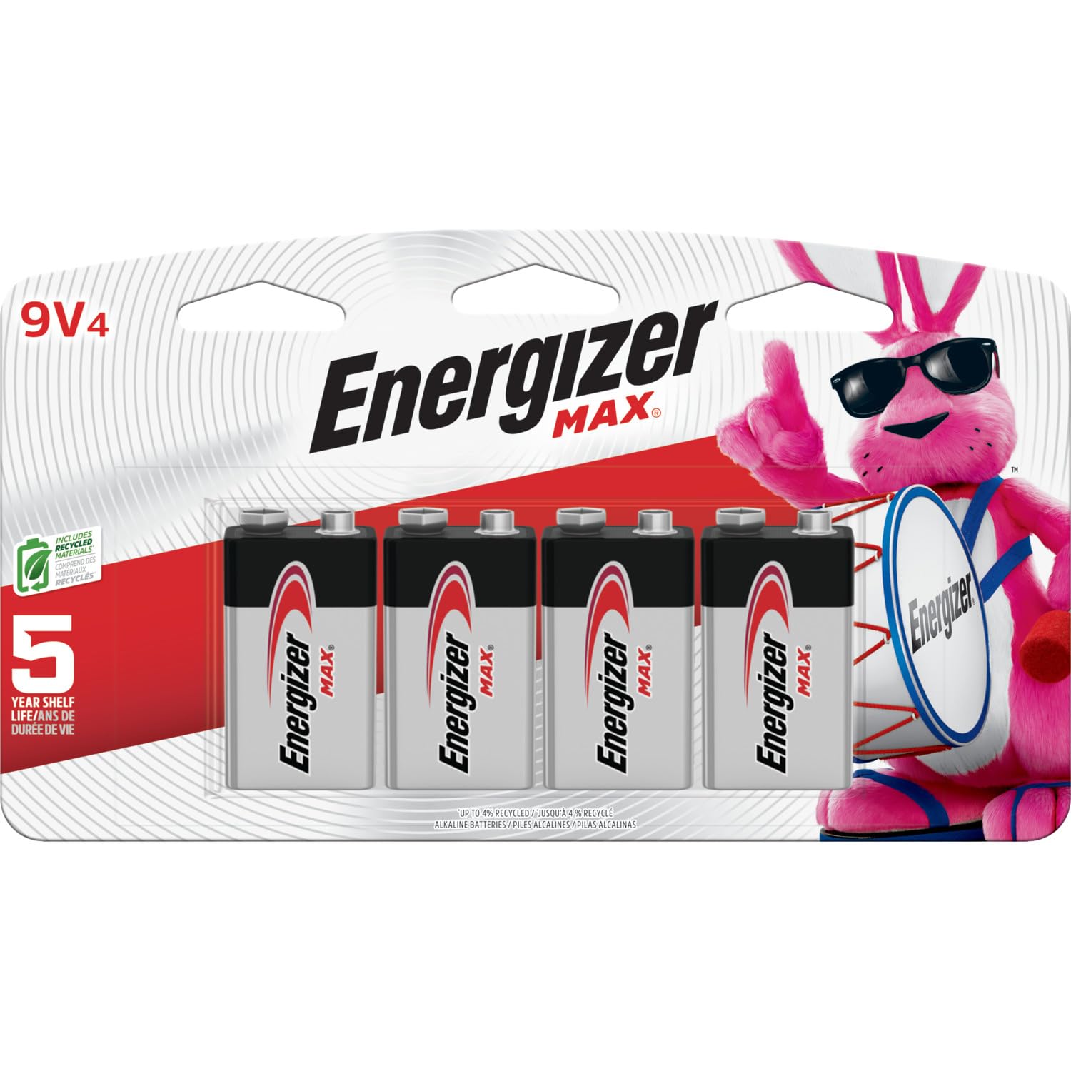 Energizer MAX 9V Batteries (4 Pack), 9 Volt Alkaline Batteries
