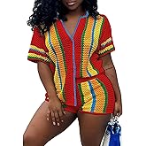 Symina Summer 2 Piece Short Sets For Women Crochet Short Sleeve Shirt and Shorts Matching Set Vacation