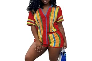 Symina Summer 2 Piece Short Sets For Women Crochet Short Sleeve Shirt and Shorts Matching Set Vacation