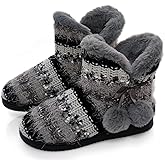 BUGUKI Slipper Boots Women Knit Plush Lining Winter House Shoes Memory Foam Indoor Outdoor