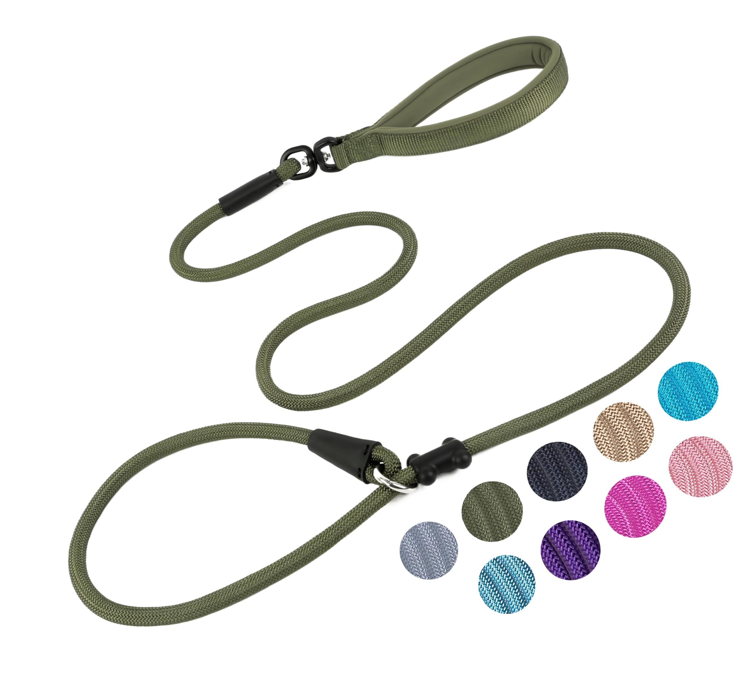 Slip Lead Dog Leash Strong Nylon Rope Leash with Comfortable Handles and Walking Training Lead for Small Medium Large Dogs (Army Green, 1/2"×6ft) — image 1