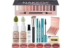 ARINDAR All In One Makeup Kit Full Kit,12 Colors Eyeshadow Palette,6Colors Lipstick Set,2 Full Coverage Foundation, Primer, Eyebrow Soap,Waterproof Eyeliner and Mascara (102 Nude+104 Buff Beige+Matte Shadow)