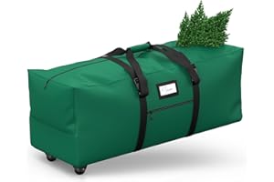 BROSYDA Rolling Christmas Tree Storage Bag, Fits Up to 9 ft Artificial Xmas Disassembled Trees. Extra Large Storage Container with Wheels and Handles. Against Dust, Insects, and Moisture.(Green)