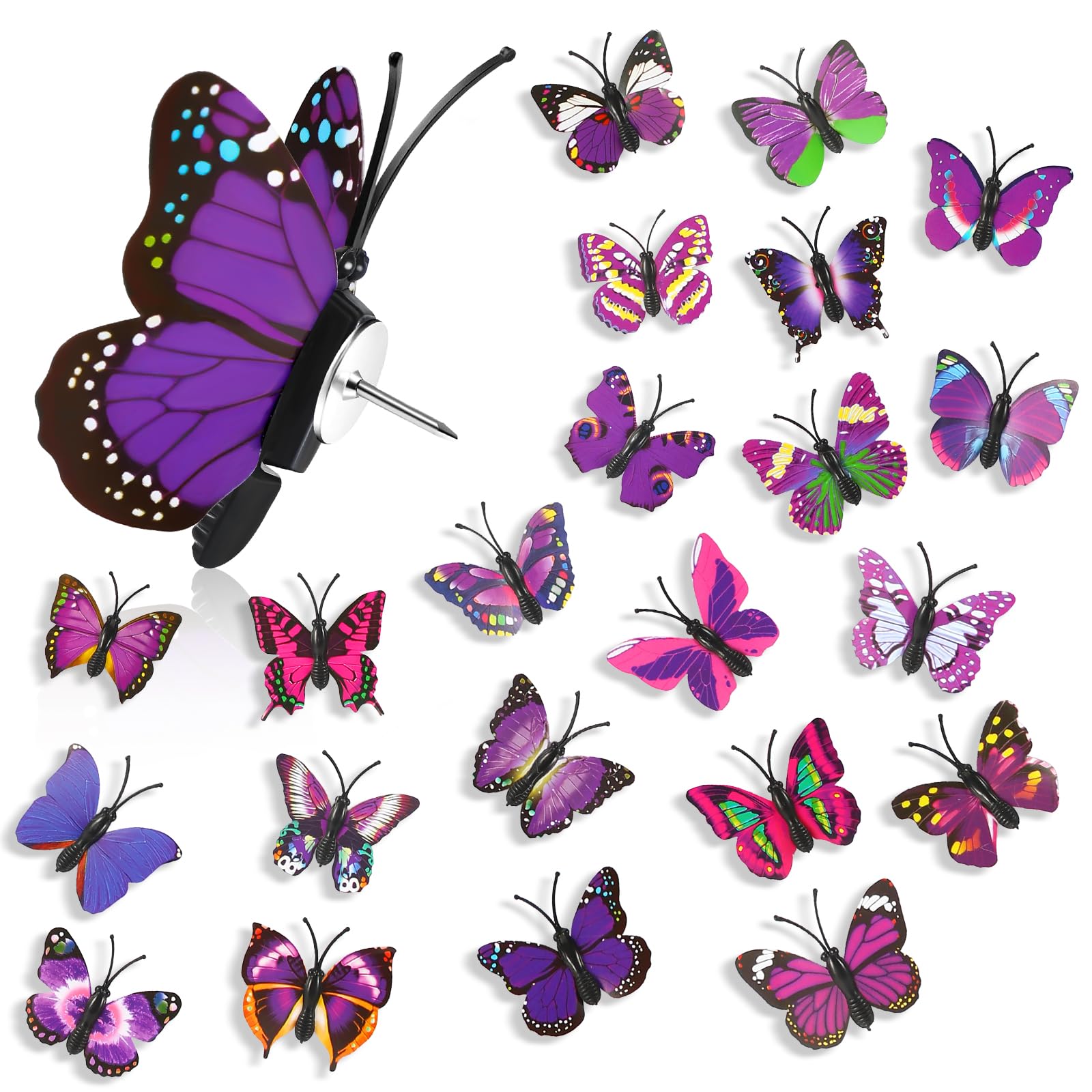 Photo 1 of 50Packs Purple Butterfly Push Pins Decorative Thumb Tacks Pushpins for Cork Board Thumbtacks for Hanging for Board Bulletin Corkboard Cubicle Wall in Office Decor Home Decorations