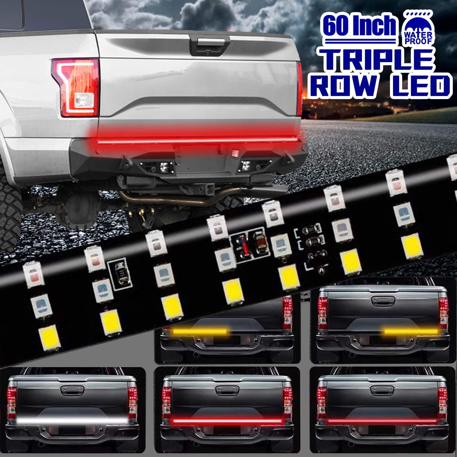 Truck Tailgate light Bar Triple Row,60 Inch Tailgate Light Strip，IP67 Waterproof 432 LED Light Strip for SUV,RV,VAN,etc,Standard 4-pin Flat Connector,Easy Installation: Automotive