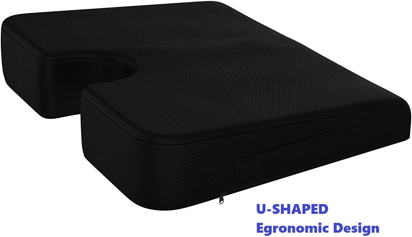 Wedge Seat Cushion Pillow Support - Coccyx Orthopedic Foam Wellness Comfort Pillow for Back Pain Relief, Sciatica and Tailbone Pain - for Home Office Car or Chair Black Non-Slip: Home & Kitchen