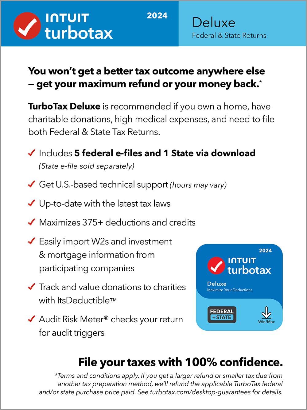 [OLD VERSION] TurboTax Deluxe 2024 Tax Software, Federal & State Tax Return [PC/MAC Download]