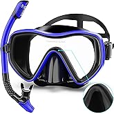 Snorkeling Gear for Adults, Dry Snorkel Set 180° Panoramic Wide View Anti-Fog Scuba Diving Mask, Professional Snorkel Gear for Free Breathing, Swimming, Diving, Nose Upgrade 2.0