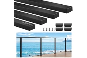 Gyykzz 10FT Aluminum Black Handrail Perfect for Coastal Projects, 4 Pack Rectangular Flat Top Rail for Indoor Outdoor Deck Stair Cable Railing System, Black Outdoor Coating Tube for DIY Balustrade