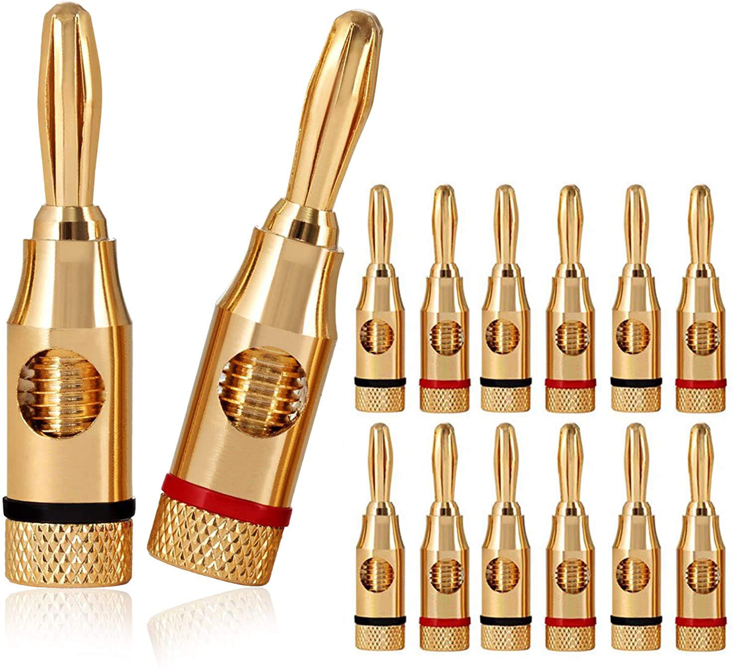 Gebildet 12pcs Gold Plated Speaker Banana Plugs(6pcs Red and 6pcs Black),Closed Screw Type,For Speaker Wire,Home Theater,Wall Plates And More