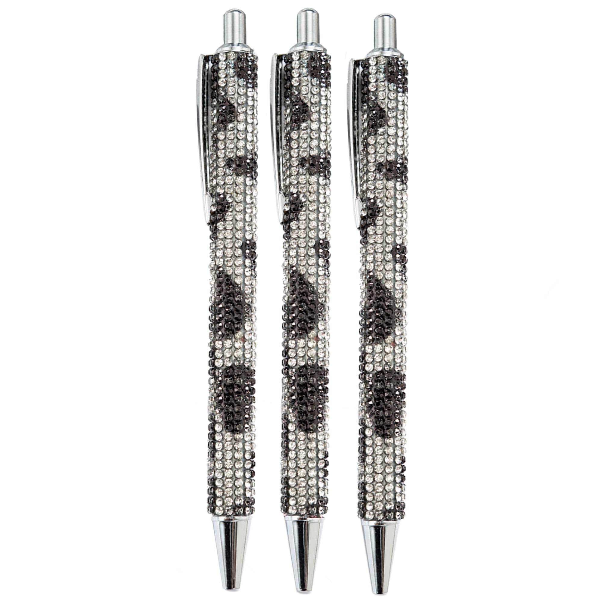 LA HUATE 3pcs Bling Crystal Diamond Pens Metal Ballpoint Pens 0.7MM Black Ink Refill Click Pens Business Wedding School Office Supplies