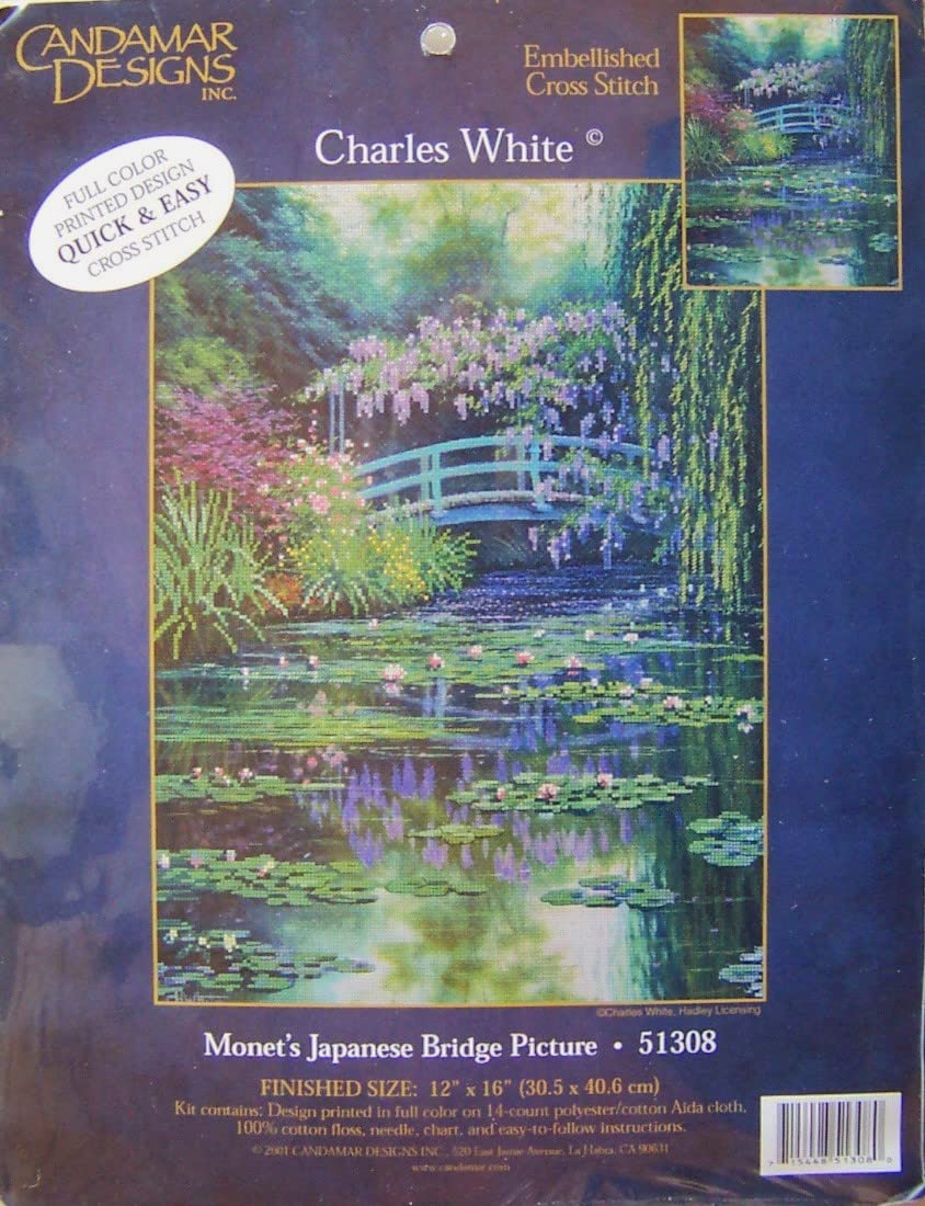 Photo 1 of Candamar Designs 51471 Monet's Japanese Bridge Embellished Cross Stitch Kit 11x14