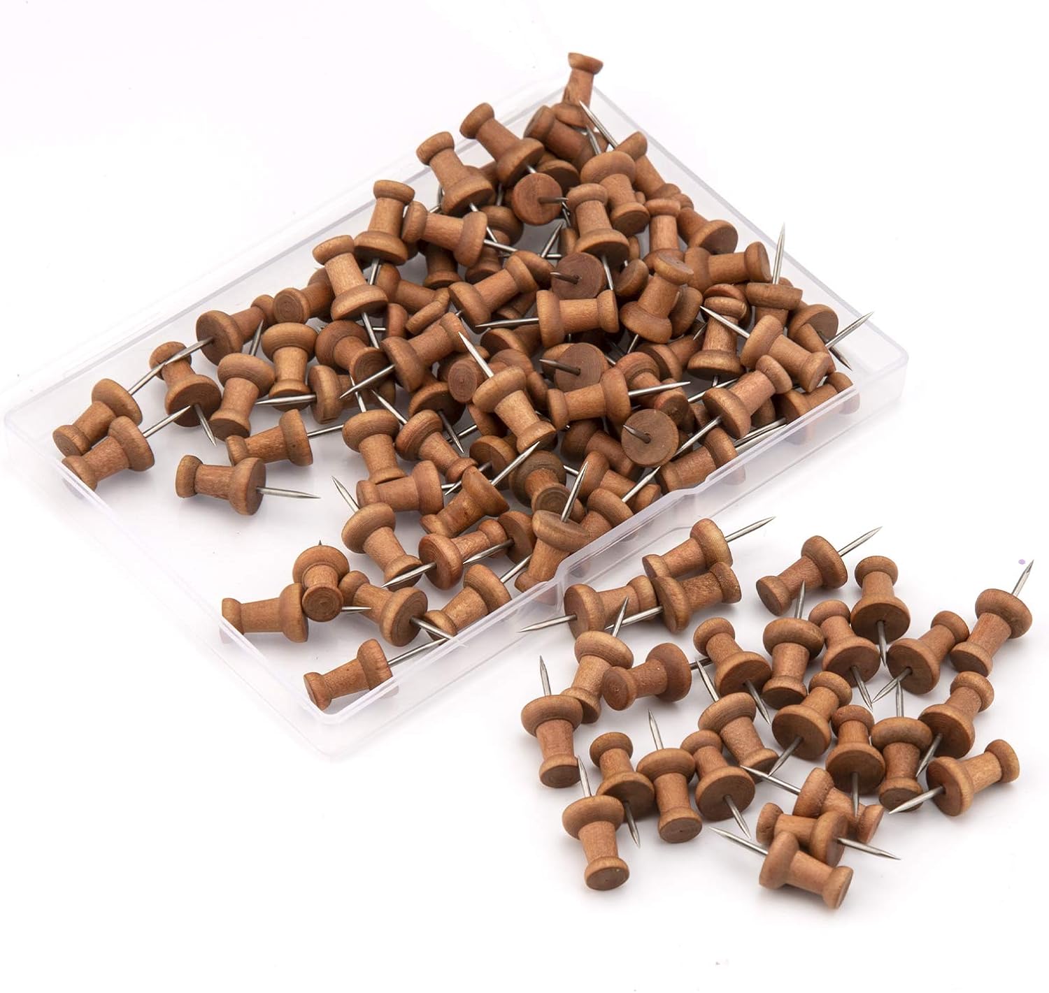 AIEX 100 Pieces Wood Push Pins Map Push Pins Map Pins with Steel Tip for Cork Display Board Craft Projects - Image 4