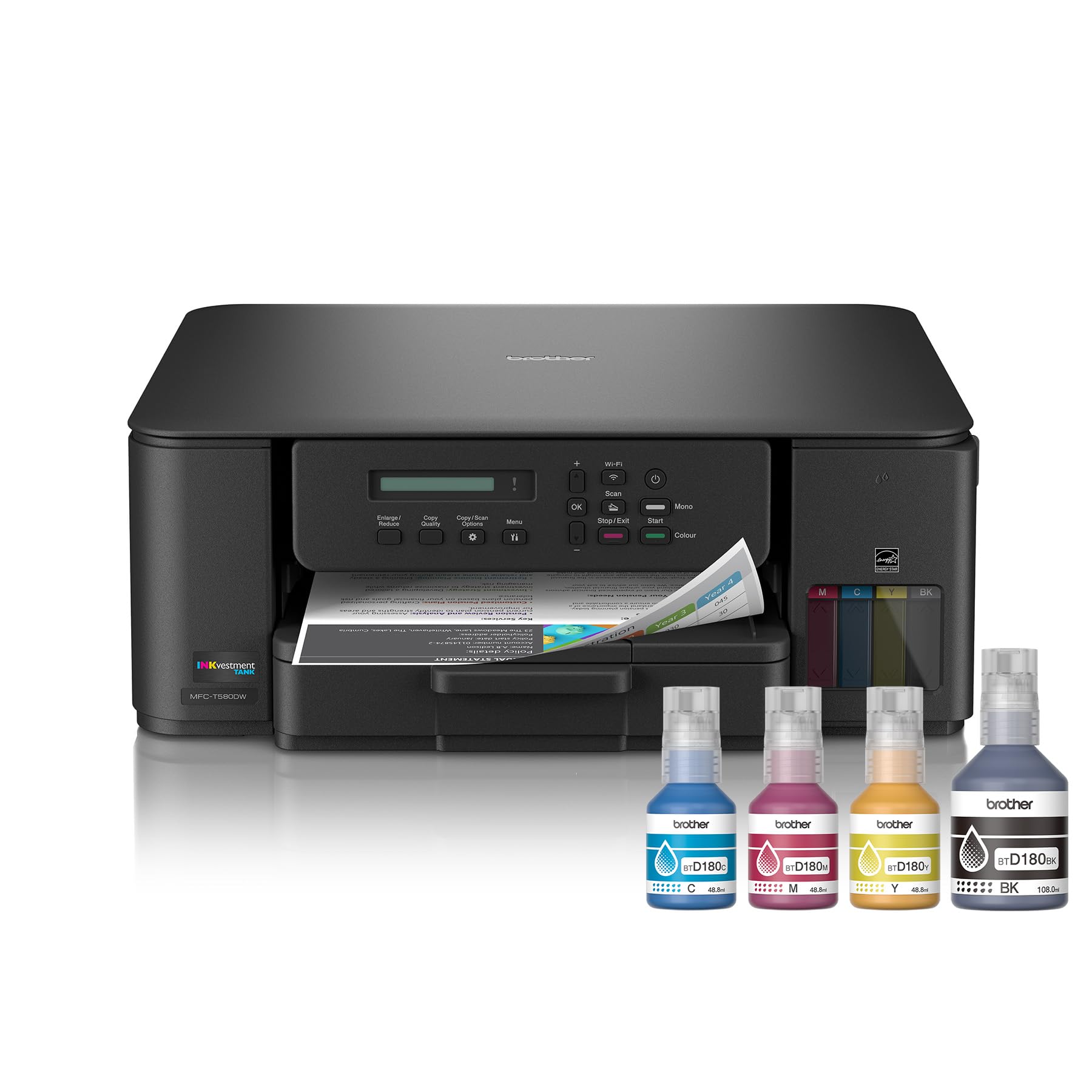 Brother INKvestment Tank 580 Wireless Color Inkjet All-in-One Printer | Includes up to 3 Years of Ink in-Box(1) and 3-Year Limited Warranty(2) (MFC-T580DW)