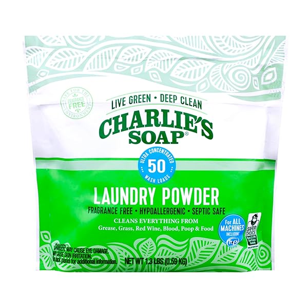 CHARLIE’S SOAP LAUNDRY POWDER (50 LOADS, 1 PACK) HYPOALLERGENIC DEEP CLEANING WASHING POWDER DETERGENT – ECO-FRIENDLY, SAFE, AND EFFECTIVE
