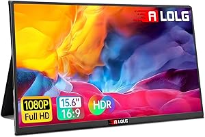 ALOLG Portable Monitor 15.6 Inch with 60HZ FHD 1080P Display,USB-C and HDMI Inputs, Ultra-Slim IPS Panel with HDR and Premium Smart Cover & Speakers-Compatible with Laptop,PC,Phone,PS5,Switch