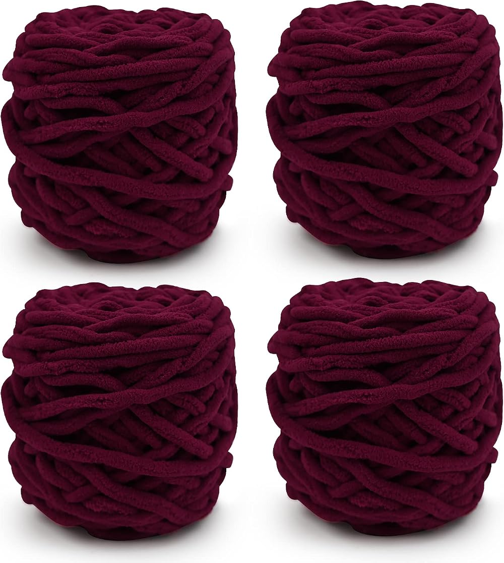 TSLBW Knitting Wool Yarn 4 x 100g Multi-Colored Soft Chunky Chenille