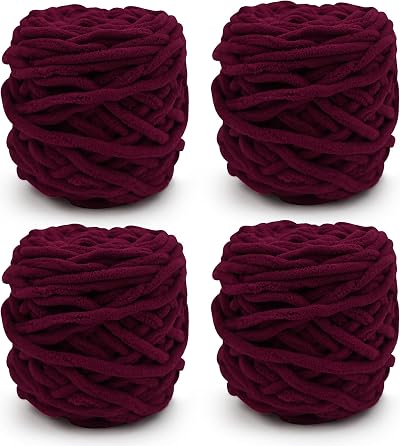 TSLBW Knitting Wool Yarn 4 x 100g Multi-Colored Soft Chunky Chenille