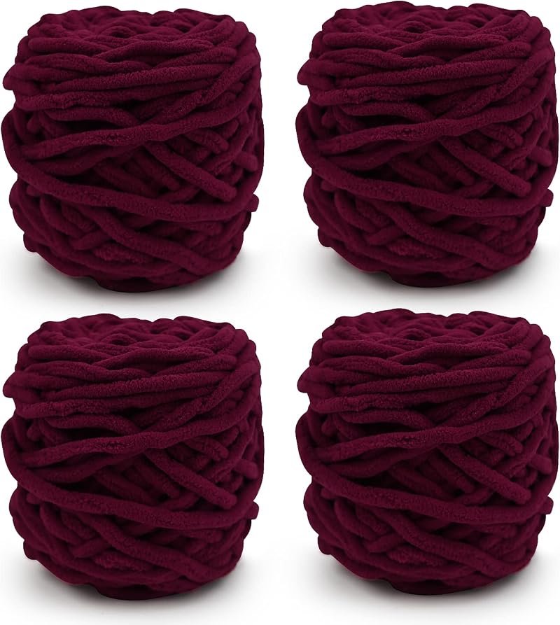 TSLBW Knitting Wool Yarn 4 x 100g Multi-Colored Soft Chunky Chenille