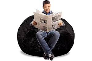 AHWEKR Bean Bag Chair Cover (No Filler,Cover only) PV Velvet Bean Bag Chairs, Big Round Comfy Bean Bag Bed Lazy Sofa Bed Cover (4ft, Black)