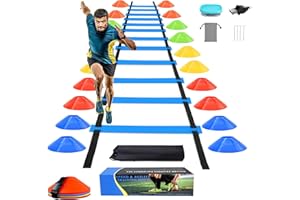 TGLTIC Soccer Agility Training Equipment Set, Includes 1 Agility Ladder, 20 Soccer Cones, 4 Steel Stakes,Whistles and Gym Car