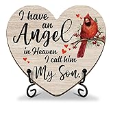 I Have An Angel in Heaven I Call Him My Son Cardinal Decor, Sympathy Gift for Loss of Loved One Wood Heart Keepsake In Memory of Son Funeral Remembrance Bereavement Condolences Grief Gift - FS408