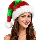 Cleacloud Christmas Elf Hat Adults, Red And Green Santa Elf Hat for Unisex Adults Christmas New Year Festive Holiday Party Supplies