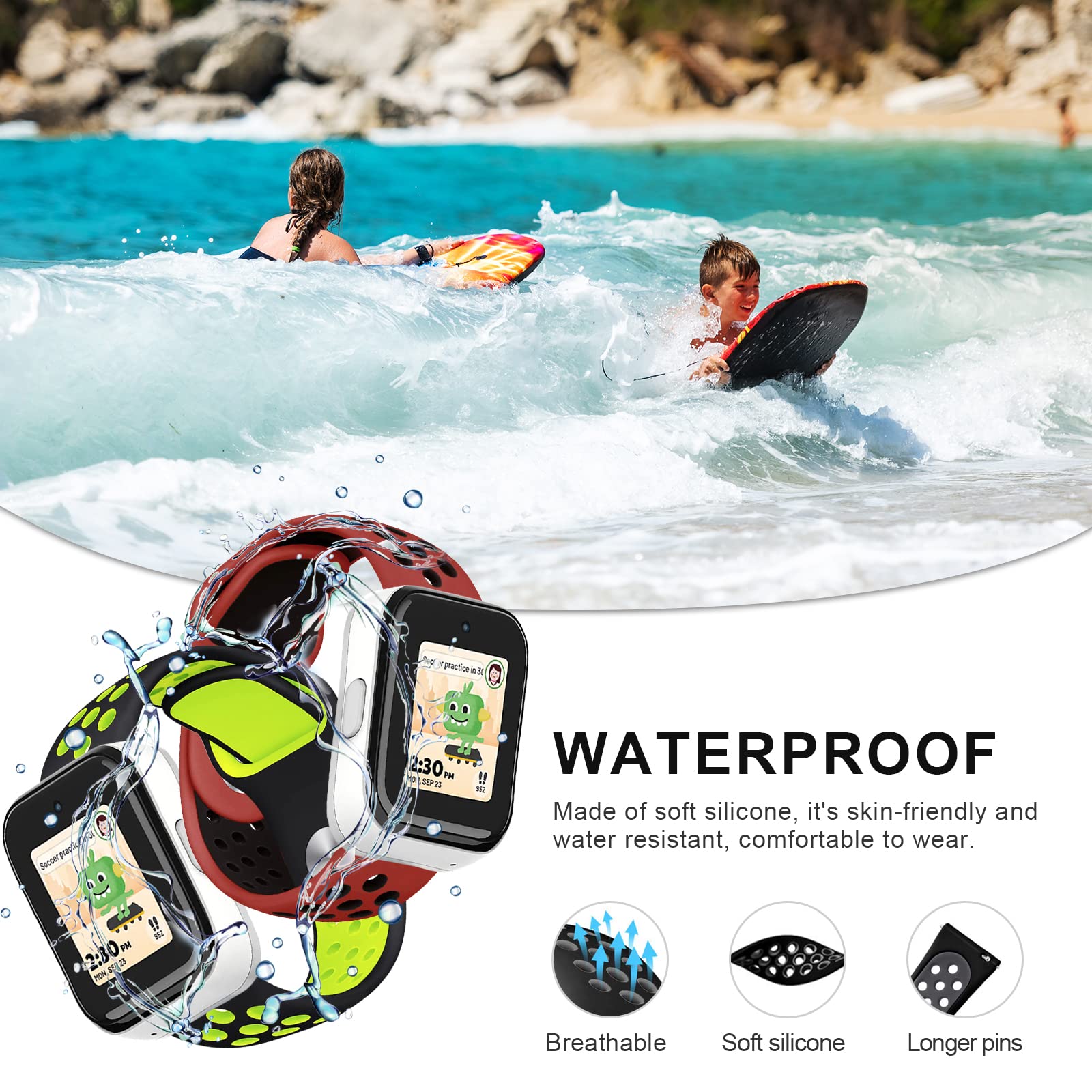 NewJourney Compatible with SyncUP Kids Watch 2/1 Band, 2 Pack Breathable Soft Silicone Sport Wrist Strap Compatible with T-Mobile Sync UP Kids Watch 2/1