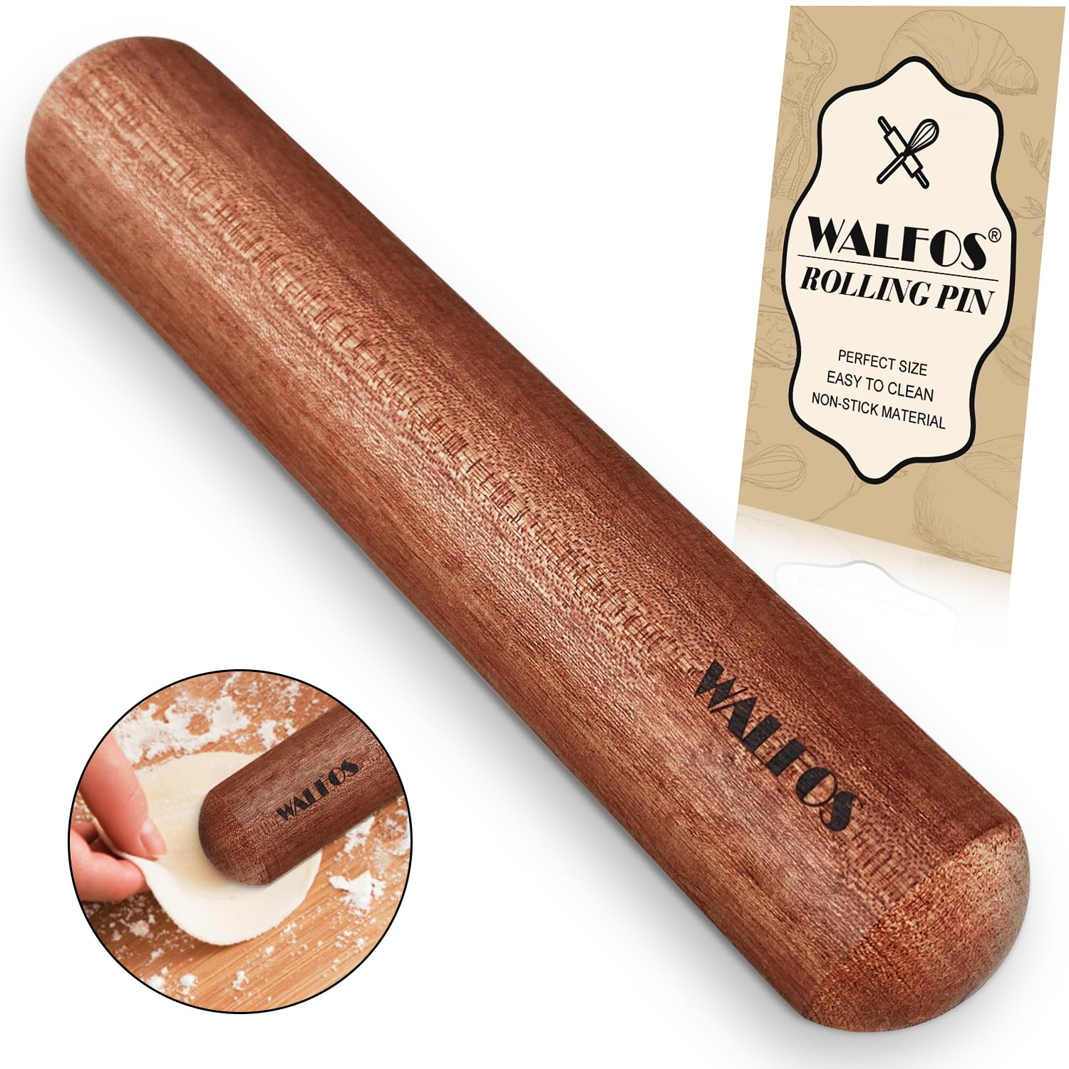 Walfos Mini Rolling Pin - Small Natural Wooden