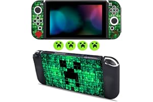 SUNMIKE Protective Case for Nintendo Switch OLED, Switch OLED Case & Cute Thumb Grips Caps Soft Dockable Cases Shock-Absorbent & Anti-Scratch Slim Cover Silicone Cases Protector & 4 Pcs Joystick Cover, Green