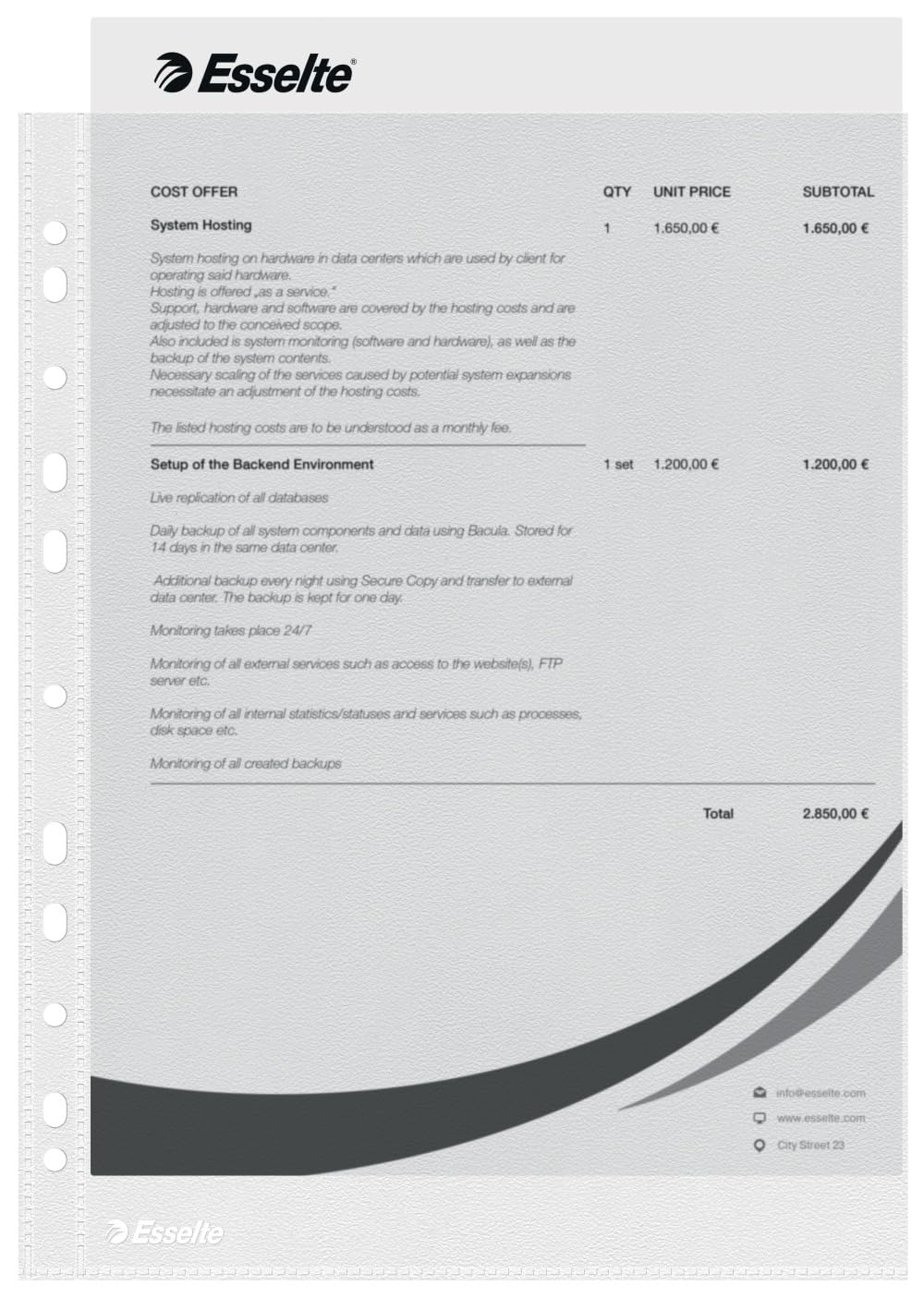 Esselte Plastic Punched Pocket A4, Clear Matt Finish, Top Open, 43 Micron Polypropylene, Box of 100, 56133