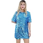 Muztagata Sequin T-Shirt Dress Sparkly Casual Short Sleeve Party Club Outfit Costume