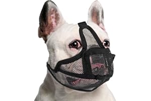 Coppthinktu Short Snout Dog Muzzle, Breathable Mesh French Bulldog Muzzle Full Pant Muzzles for Pitbull, Soft Flat Face Dog Muzzles for Pug Prevent Biting Allow Pant & Drink (Black M)