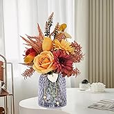 Xdalula Faux Flowers in Vase - Hydrangea Fall Centerpieces for Tables Fake Flowers with Vase Dining Table Decor, Fake Roses Chrysanthemum Fall Flowers Artificial for Decoration