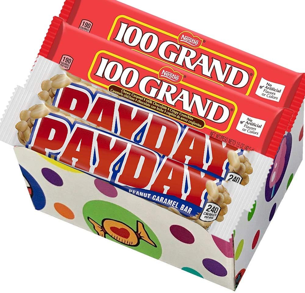 PAYDAY Peanut Caramel Bar 1.85 oz & 100 Grand 1.5 oz (Pack of 12) By CandyLab