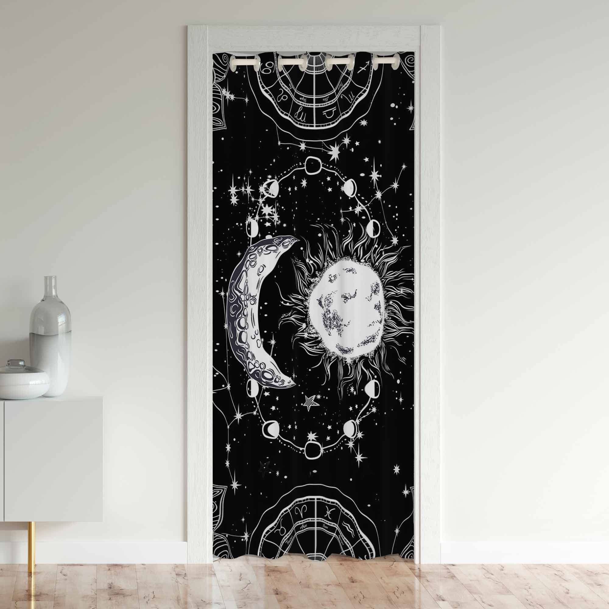 Loussiesd Sun Moon Privacy Blackout Thermal Insulated Door Curtain-Boho Exotic Style,Galaxy Room Darkening-132x203cm,1Panel