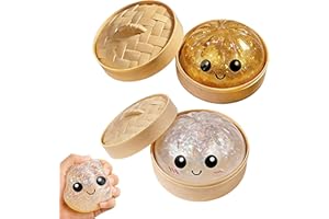 Colorful Glitter Dumpling - Sparkling Dumpling Squishy with Box, Soft Stress Relief Fidget (White+Yellow)