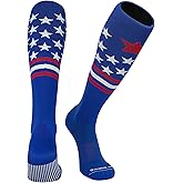 Mk Socks Patriot USA Flag Blue White Red Knee-High Long Sports Socks (S)