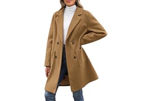 BBO Women Winter Coats Warm Double Breasted Pea Coat Elegant Notched Collar Wool Blend Jackets Mid-Long Thick Outwear