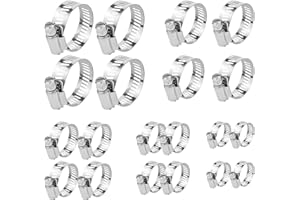 20Pcs Hose Clamps, Metal Adjustable 1/4''- 2″ (6-51mm) Range Sleeving Hoses Kit, Worm Gear Metal Fuel Line Clamp Apply to Plu