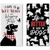 Croar Love is Better with Dogs Kitchen Dish Towels Set of 2, Funny Silhouette Paw Prints Drying Hand Towel Baking Cooking Cloth, Butterfly Bathroom Home Decoration Pet Owner Lover Gifts 18 x 26 Inches