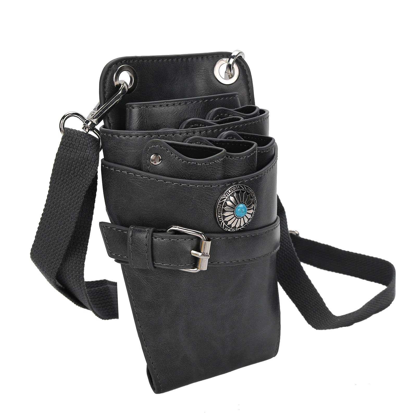 Mxzzand Scissor Bag,Scissor Bag Belt,Barber PU Leather Waist Pouch,Hairdressing Tools Waist Belt Bagfor Keeping Scissors, Razors, Hair pins, Makeup Brushes