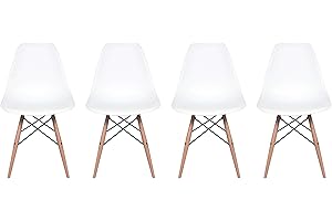 Inspirer Studio® Set of 4 New 17 inch SeatDepth Eiffel Style Side Chair with Natural Wood Legs Shell Top Side Chairs (White)