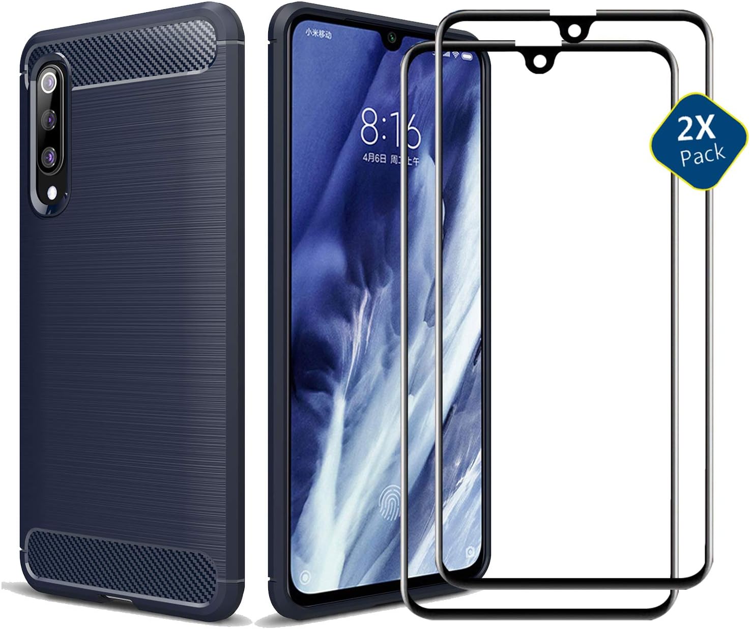 DYIGO Case + 2 Pack Screen Protector Compatible with Samsung Galaxy A01,Brushed texture is easy to grip, anti-fall mobile phone case, ultra-light protective cover(blue)