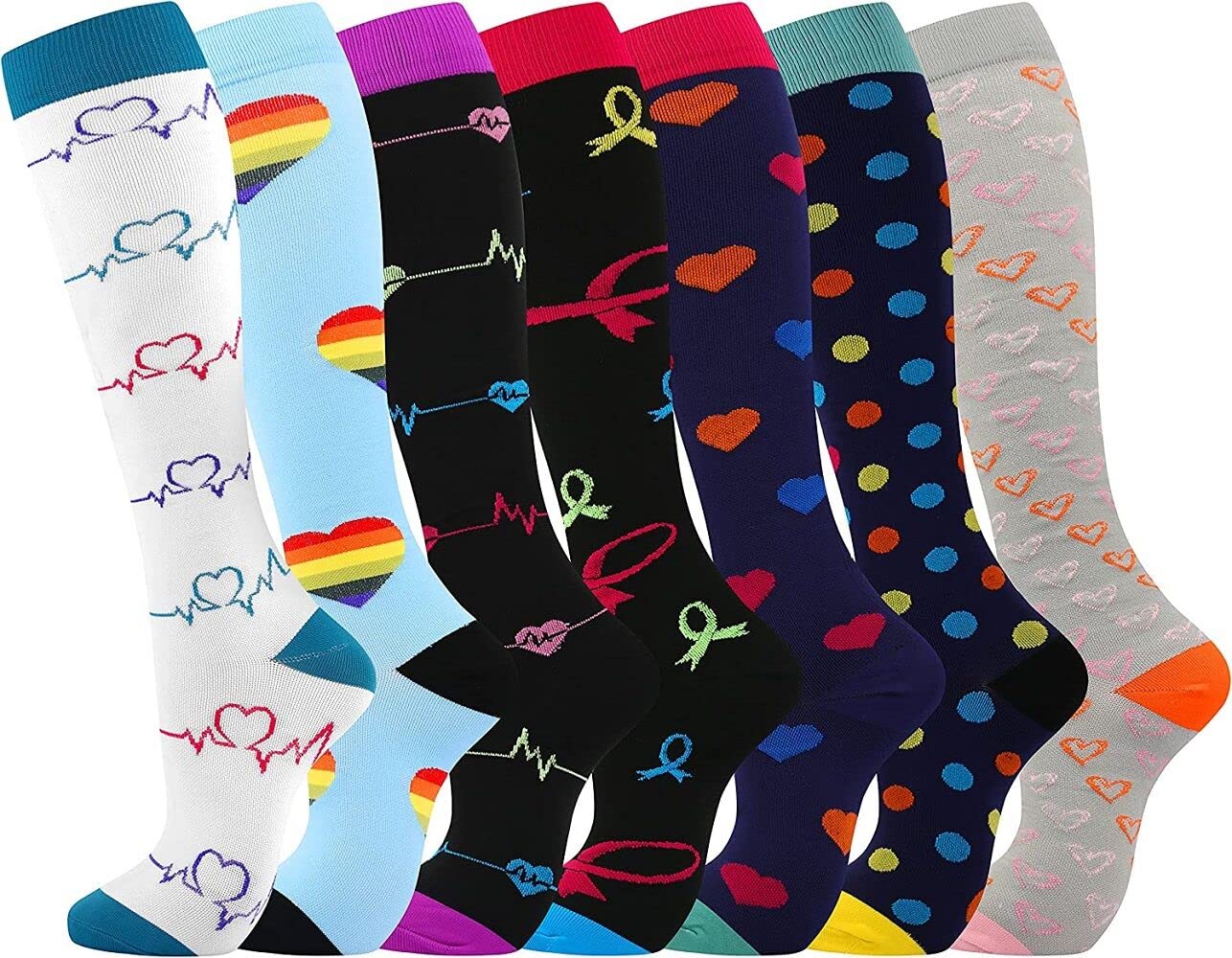 Odtmger Compression Socks（7 Pair for Women & Men Circulation 20-30mmhg Knee High Sock is Best Support for Athletic Running,Cycling