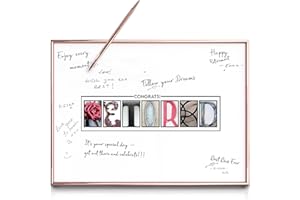DOUBLESHOOT Framed Rose Gold Retirement Decorations Guest Book 12"x16" for Women - Happy Retirement Party Decorations - including Rose Gold Pen & Acrylic Glass - Unique Retired Gift