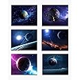 LOEVOERO Outer Space Planet Wall Art Painting,for Bedroom, Livingroom, Bathroom Decor ，Posters for Kids, Boys or Girls Room Set of 6 （ 8" x10" ） Unframed