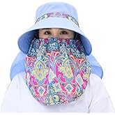 Women Wide Brim Face Mask Sun Hat Detachable Neck Face Flap Ponytail UV Protection Visor Hat Garden Fishing Hiking